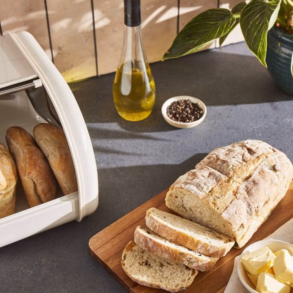 Morphy Richards Equip Compact Roll Front Bread Bin, 8L, Cream and Stainless Steel – 5