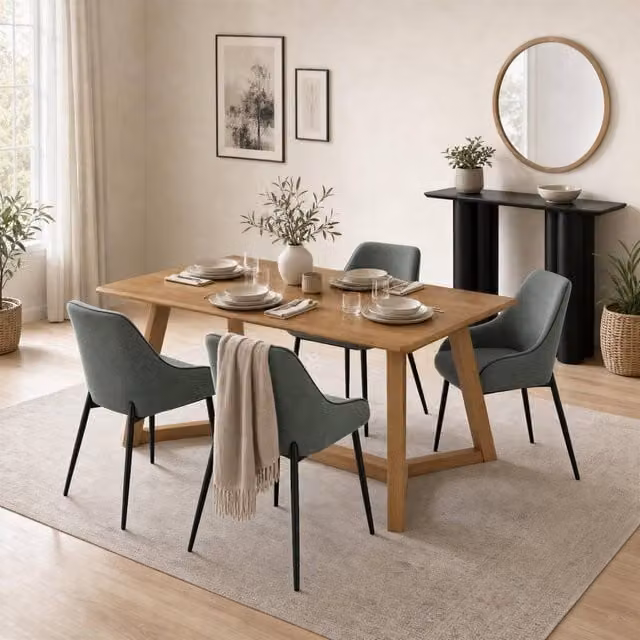 FurnitureboxUK Lulworth Walnut Effect Wood Dining Table and 4 Green Beaumont Chairs in Brown – 1