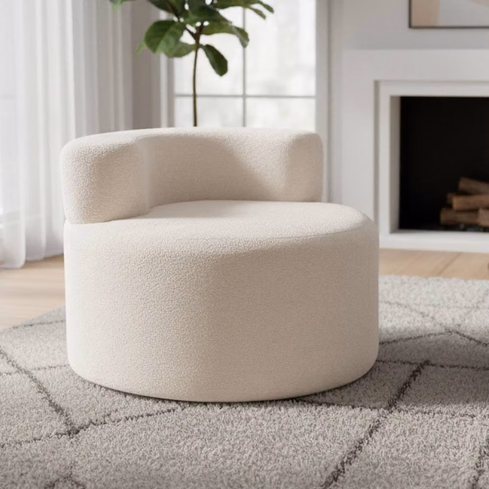 Costway White Bouclé Bean Bag Chair, Round Boneless Floor Sofa with Removable Cover – 2