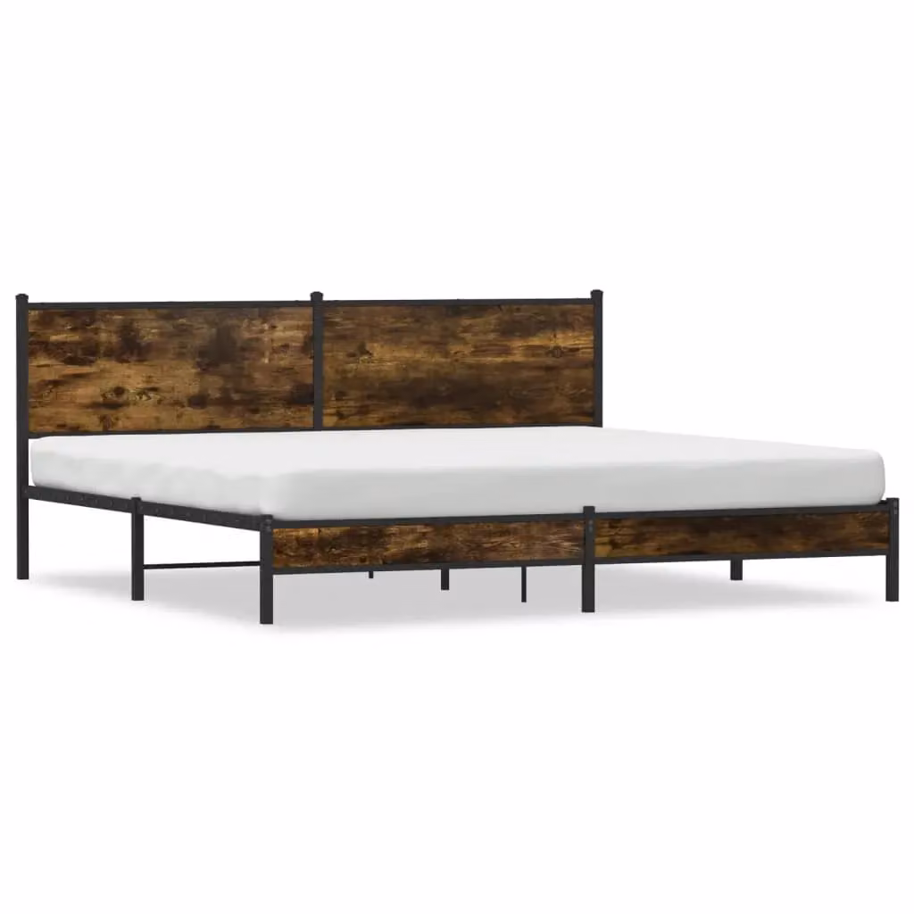 Berkfield Home Metal Bed Frame in Smoked Oak Brown, W/D/H: 200 x 200 cm – 2