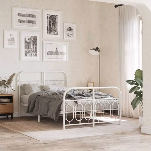 Berkfield Home Metal Bed Frame with Footboard, White, W/D/H: 120 x 200 cm – 1