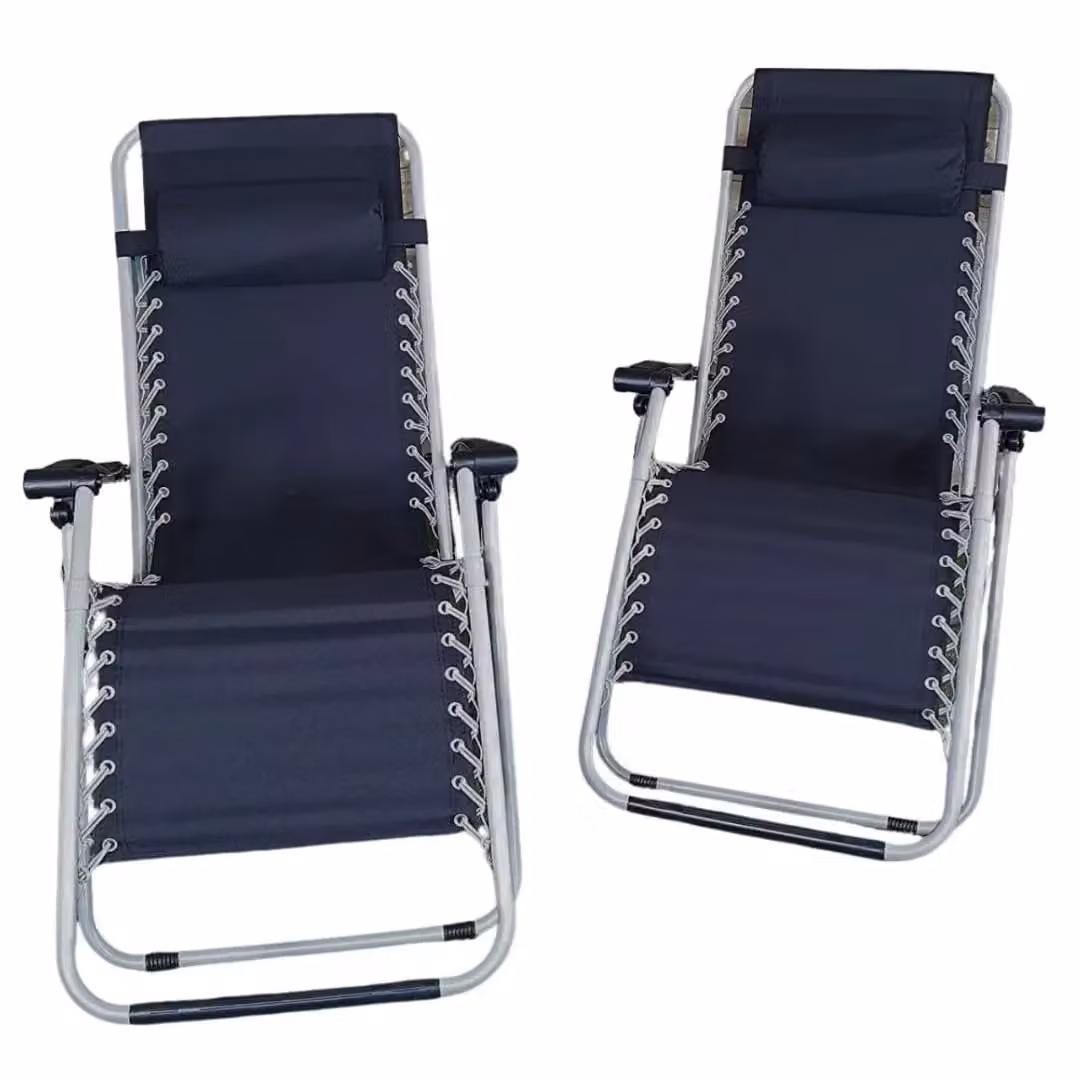 Marco Paul Pack of 2 Reclining Garden Sun Loungers with Padded Headrests in Black and Silver – 2