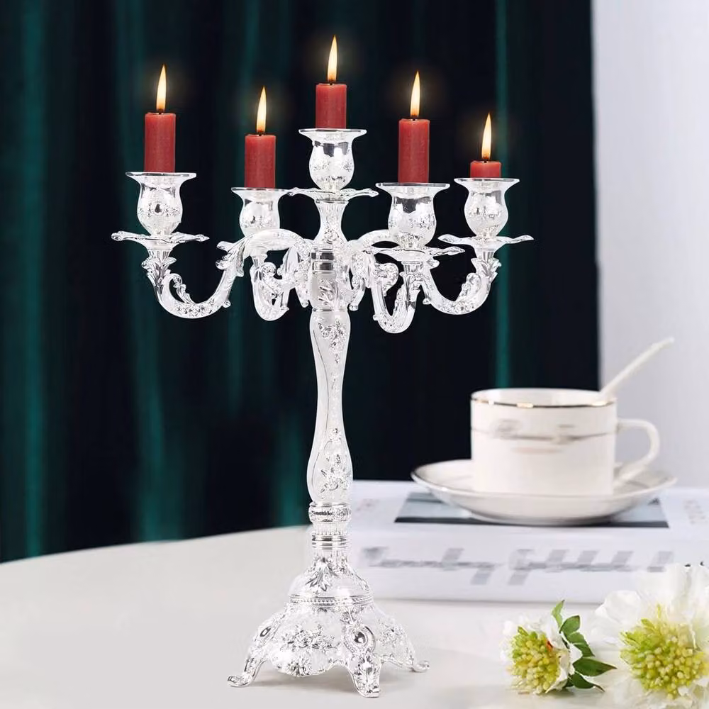 PAWNORA Elegant 5-Arm Metal Candelabra in White and Silver for Taper Candles – 2