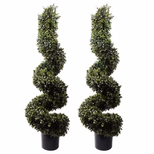Leaf Pair of UV Resistant Green Spiral Boxwood Artificial Topiary Trees, Height: 120 cm, Width: 40 cm, Depth: 40 cm – 1