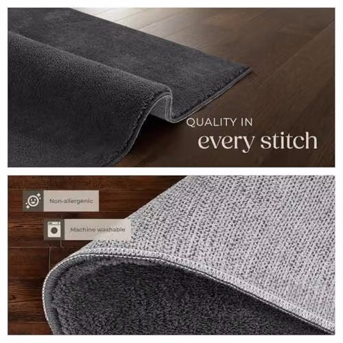 tectake Fluffy Short-Pile Rug in Anthracite, Washable and Non-Slip Polyester Carpet, W: 160 cm, D: 230 cm – 6