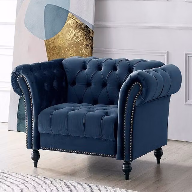 Mayfield 1.5-Seater Chesterfield Sofa Chair in Midnight Blue Velvet Fabric