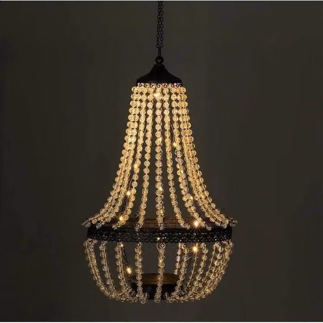 NESTLUNE Solar Powered LED Acrylic Crystal Chandelier Light with Dusk Sensor in Transparent and Black