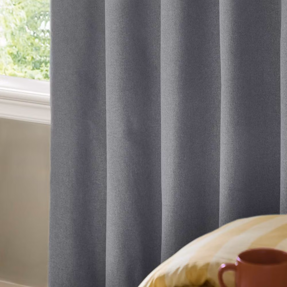 Furn Blackout Textured Woven Eyelet Curtain Pair in Pale Blue, Width: 168 cm, Drop: 183 cm – 2