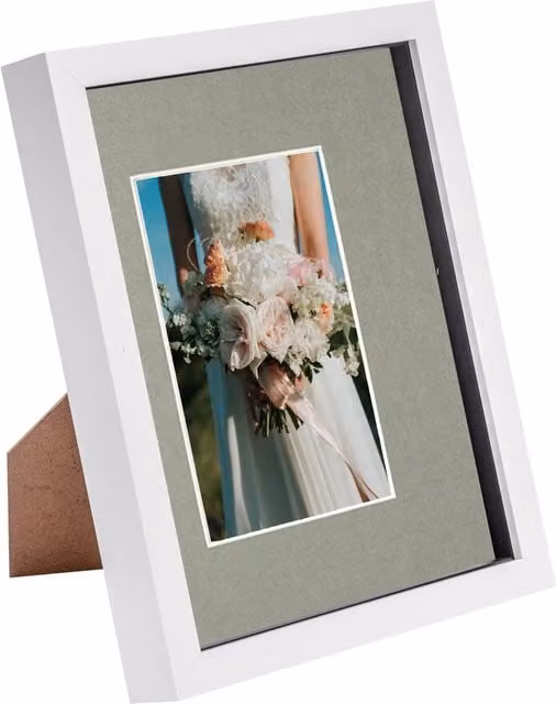 Nicola Spring Rectangular 3D Box Photo Frame in White and Grey with 4x6 inch Mount