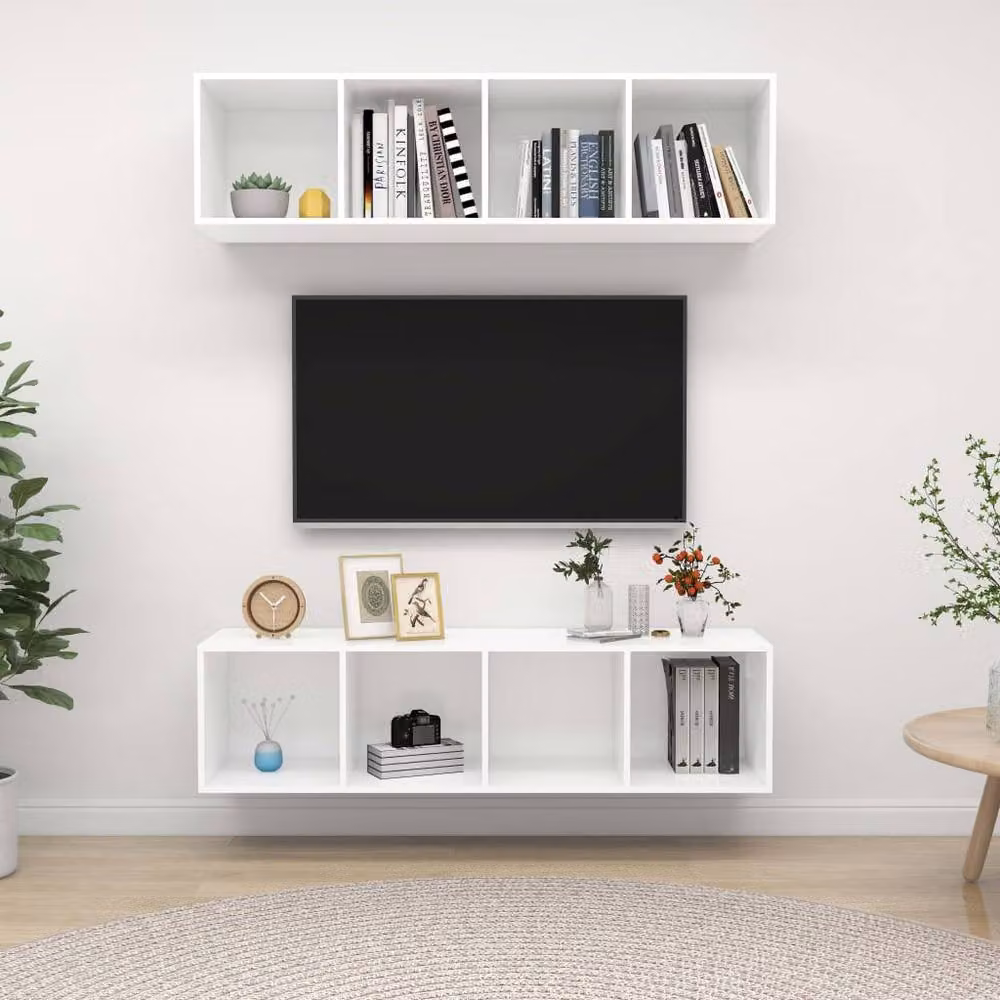 Berkfield Home Set of 2 White Matt MDF Wall-Mounted TV Cabinets and Lowboards – 2