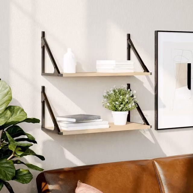 Berkfield Home Wall Shelves, 2 Piece Sonoma Oak Brown Engineered Wood, W: 60 cm, D: 25 cm, H: 25.5 cm