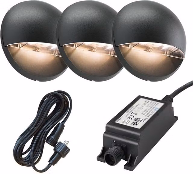 Ludeco Vidar 12V LED Garden Wall Light Kit in Black with Stainless Steel Finish