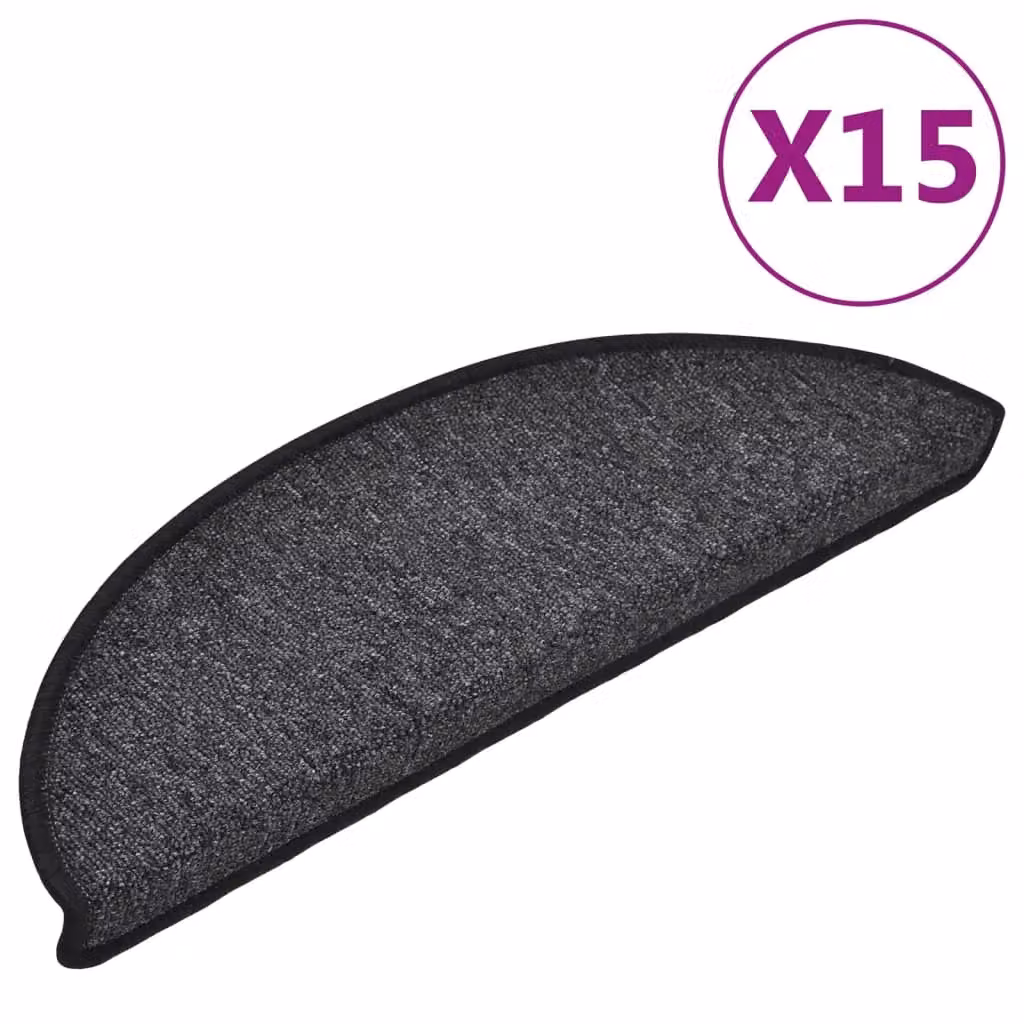 Berkfield Home Self-Adhesive Carpet Stair Treads, 15 Pieces, Anthracite Black, W/D/H: 56 x 17 x 3 cm – 2