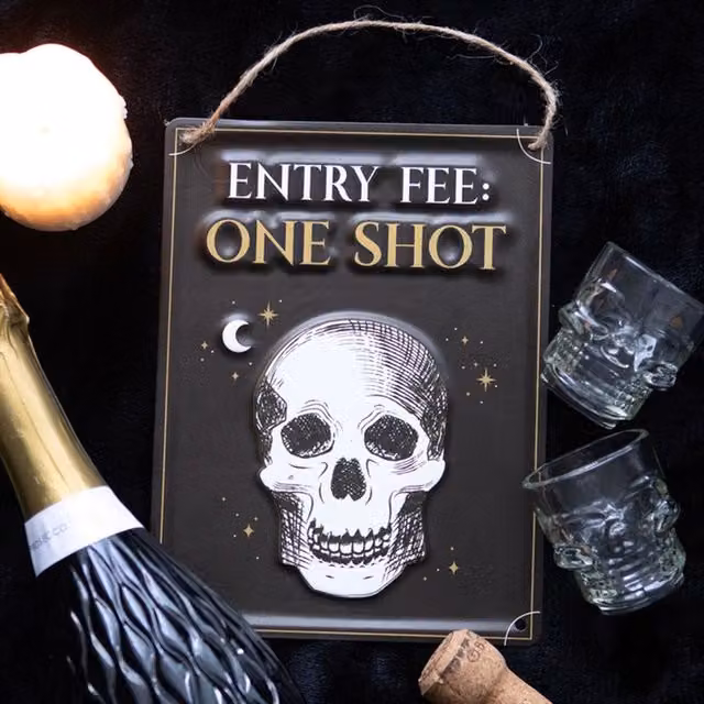 KDMK One Shot Entry Fee Metal Hanging Sign for Fun Events, White