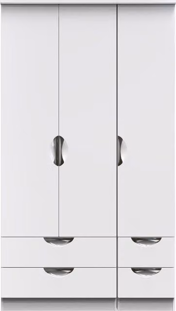 2 U Holborn Ready Assembled White Triple Wardrobe with Two Drawers and Hanging Rod