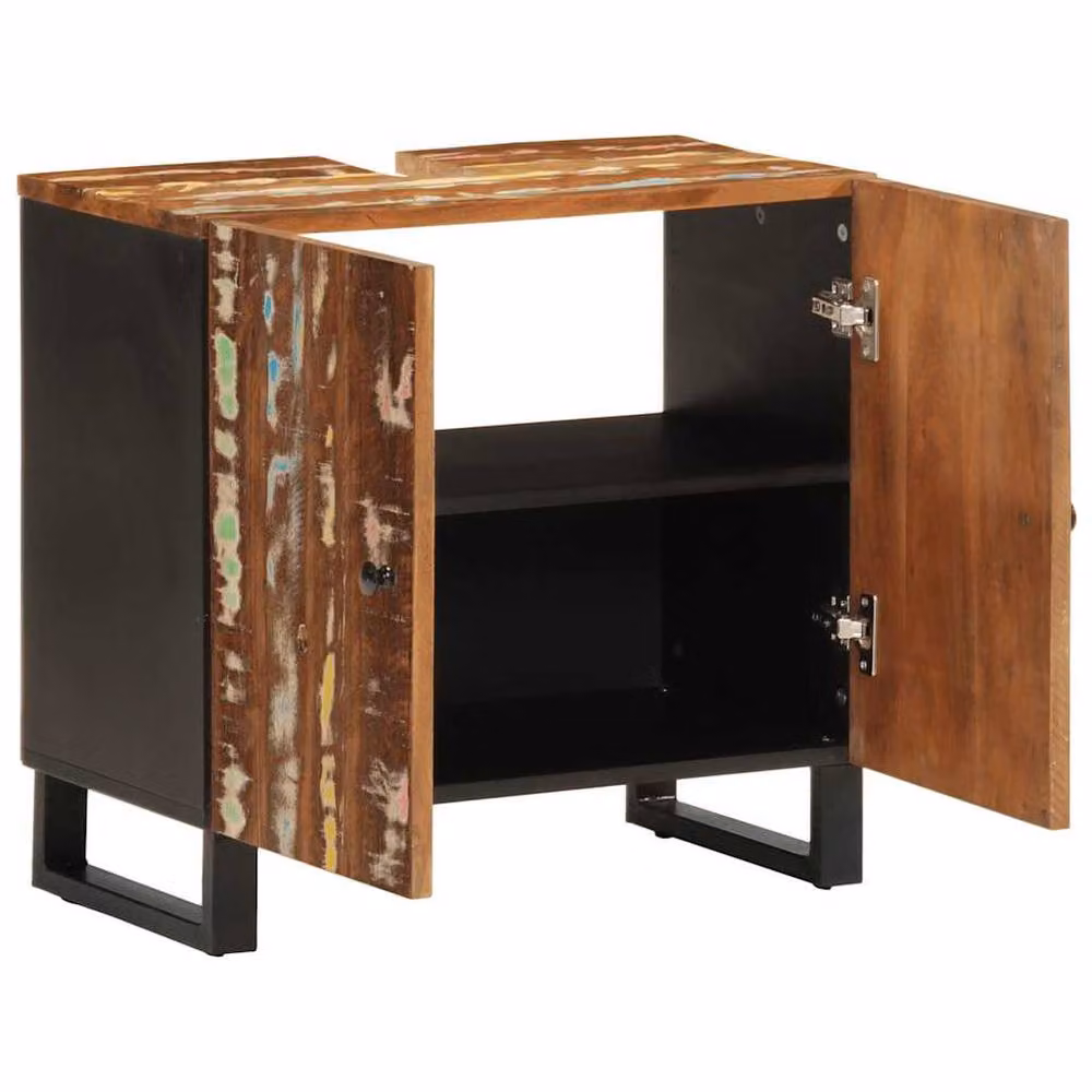 Berkfield Home Industrial Freestanding Bathroom Sink Cabinet in Multicolour Reclaimed and Engineered Wood, W/D/H: 62 x 33 x 58 cm – 2
