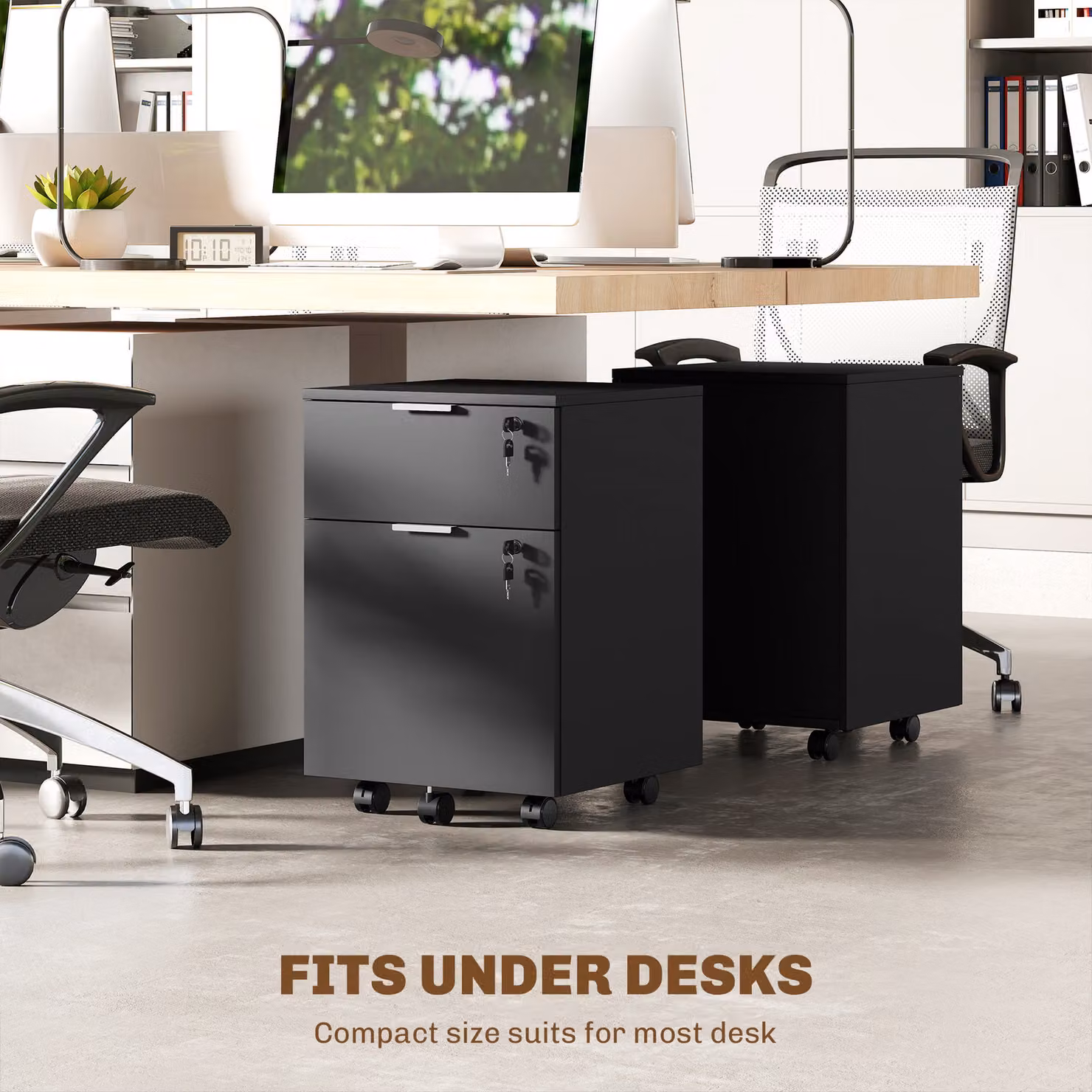 HOMCOM Lockable Two-Drawer Filing Cabinet in Black with Castors – 7