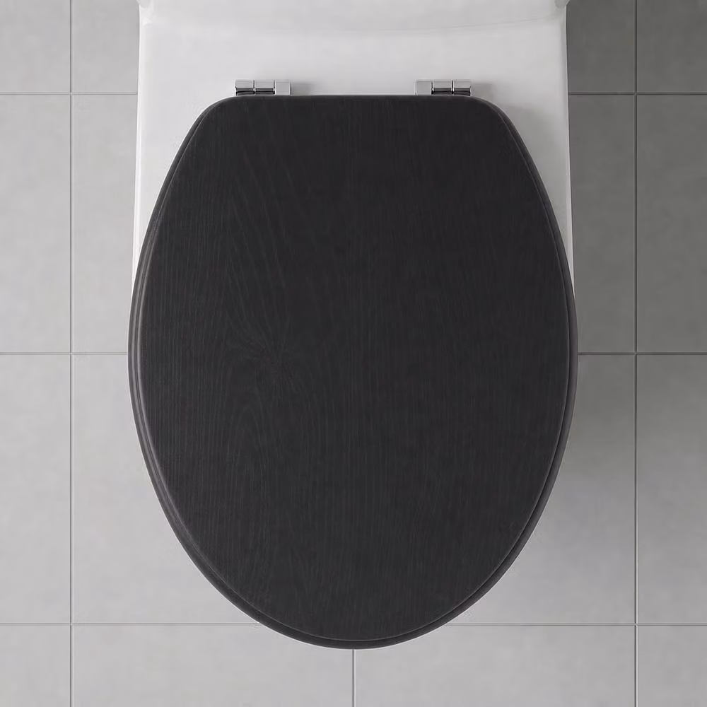 SINOBATH Universal Oval Soft Close Toilet Seat in Black MDF with 10.5 - 23cm Hole Spacing – 5