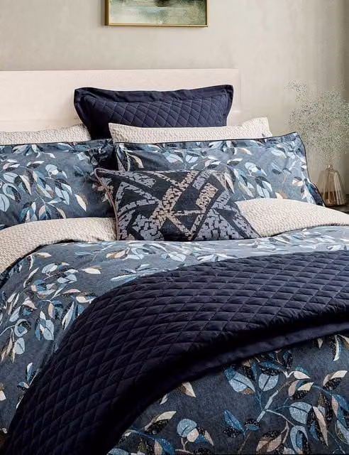 Bedeck of Belfast Pure Cotton Sutton/Albany Pillowcase in Indigo Blue