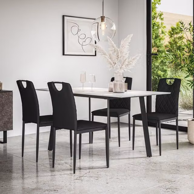 More4Homes Haydon Extending Marble Effect Dining Table and 6 Monza Faux Leather Chairs Set in Black and White, W/D/H: 120 x 80 x 76 cm