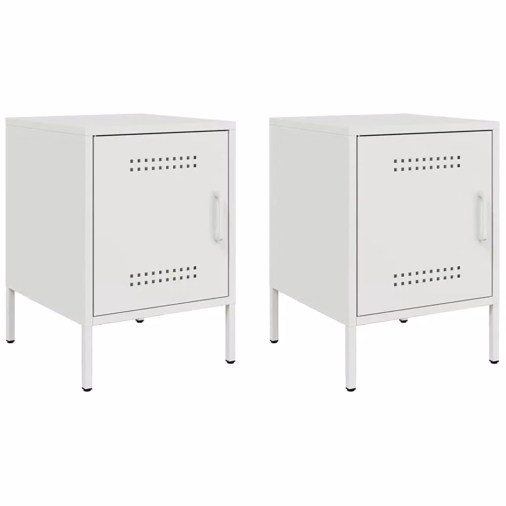 Berkfield Home Set of 2 White Metal Bedside Cabinets, W/D/H: 36 x 39 x 50.5 cm