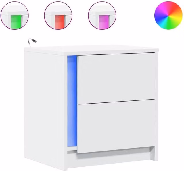 Berkfield Home Set of 2 Modern White Bedside Cabinets with Integrated LED Lighting and Matt MDF Finish