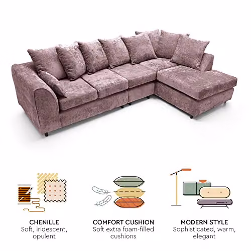 Abakus Direct Harriet Large Right Facing Corner Sofa in Pink Crushed Chenille Fabric – 5
