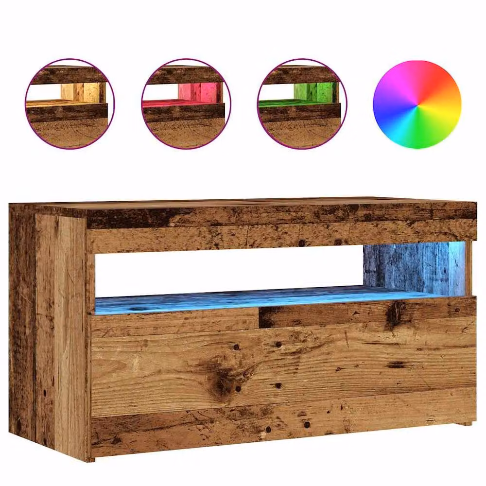 Berkfield Home Rustic Brown TV Cabinet with Integrated LED Lights, W/D/H: 75 x 35 x 40 cm – 3