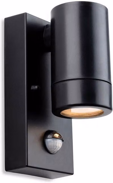 Netlighting Ravel Down Resin Single Wall Light with PIR Motion Sensor, Black, IP54 Rated