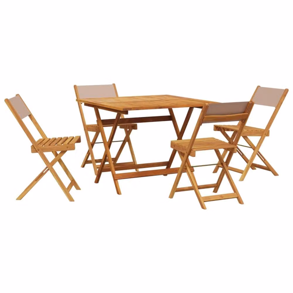 Berkfield Home 5 Piece Garden Dining Set in Taupe Fabric and Acacia Wood – 2