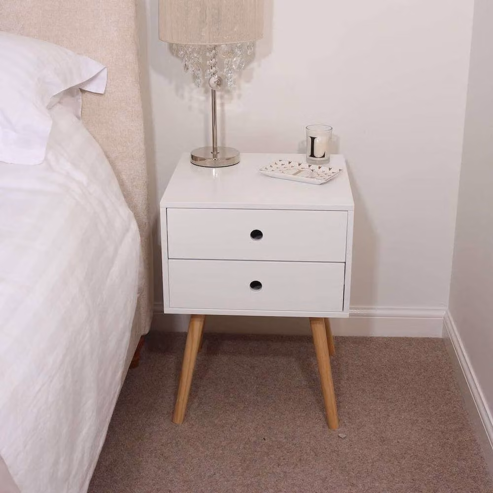 FORGEVIO Modern White Bedside Cabinet with 2 Storage Drawers – 2