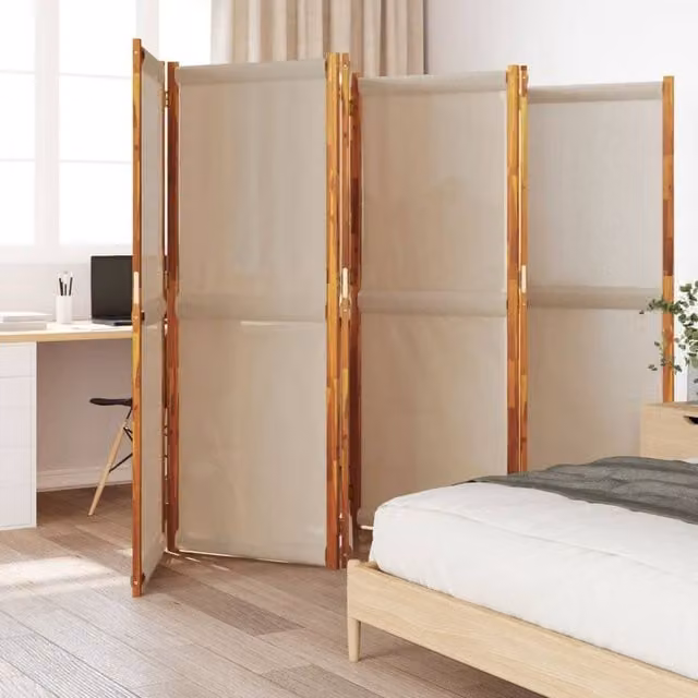 Berkfield Home 6-Panel Acacia Wood Room Divider in Beige, W: 420 cm, H: 180 cm