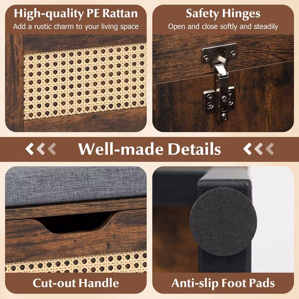 Costway Rattan Storage Chest and Wicker Shoe Bench with Padded Seat and Flip-Top in Brown – 7