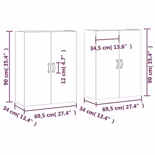 vidaXL Set of 2 Wall Mounted Cabinets in Smoked Oak, W: 69.5 cm, D: 34 cm, H: 90 cm – 2