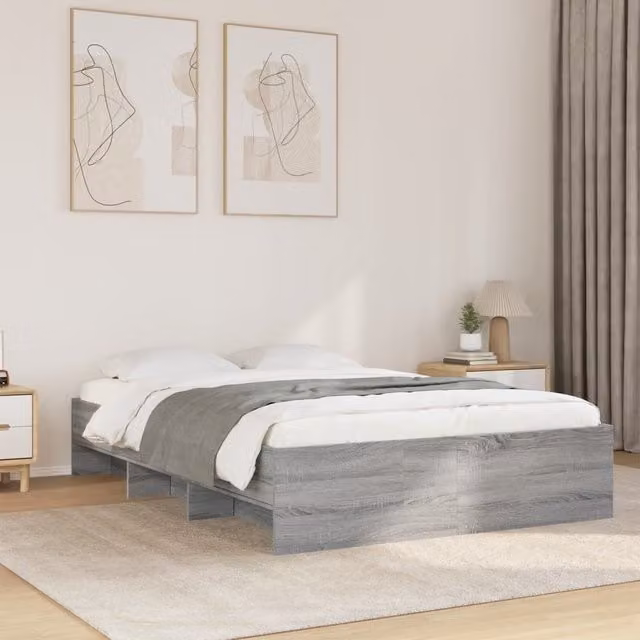 Berkfield Home Small Double Bed Frame in Grey Sonoma, Engineered Wood with Side Compartments, W/D/H: 120 x 200 cm – 1
