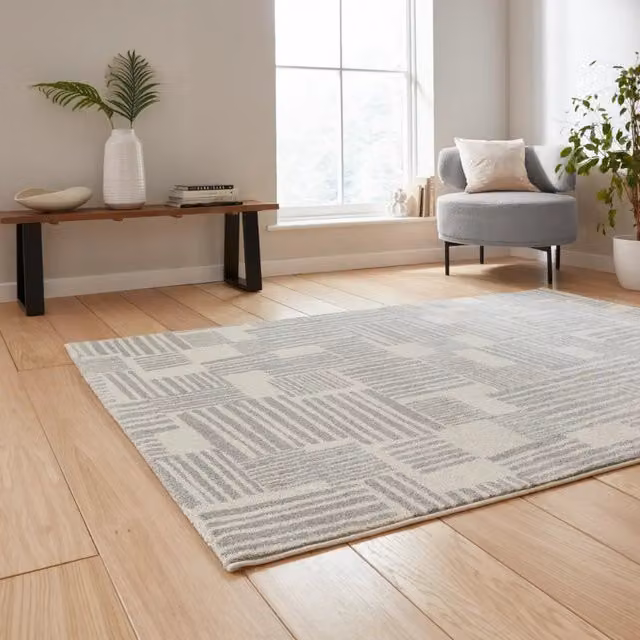 Catherine Lansfield Blocks Modern Abstract Geometric Grey Rectangular Rug