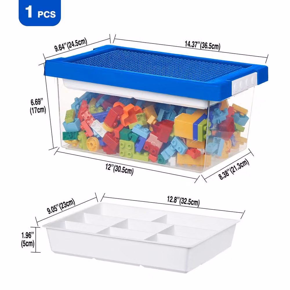 Greentainer Stackable Blue and Transparent Plastic Storage Bins with Lids for Children's Toys – 2