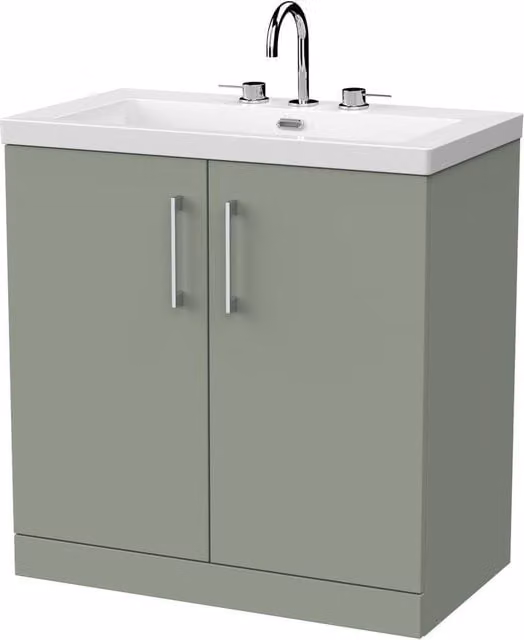 Balterley Pershall 2 Door Vanity Unit and 3TH Fireclay Basin in Reed Green, Width: 80 cm