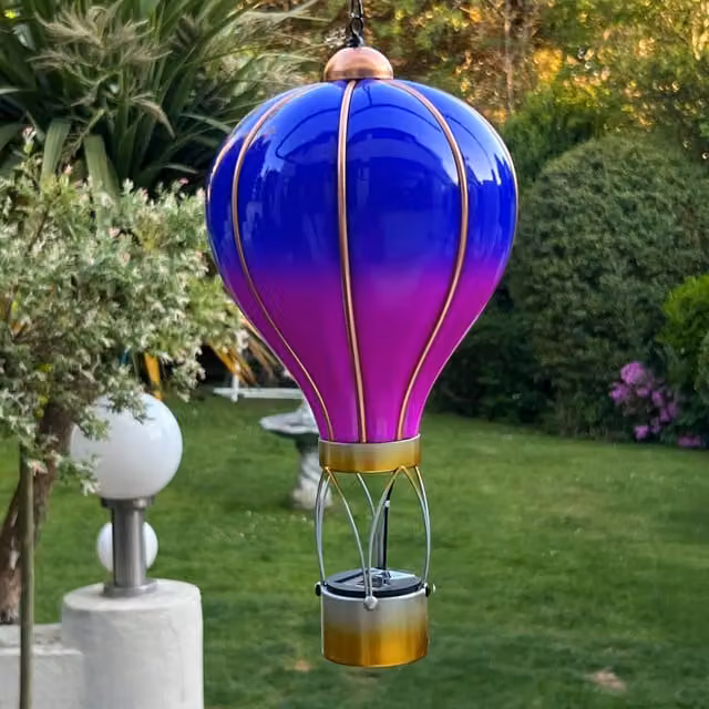Betley Butterfly Solar LED Hanging Lantern in Purple and Gold/Brass for Garden, Balcony or Terrace, Diameter: 20.0 cm