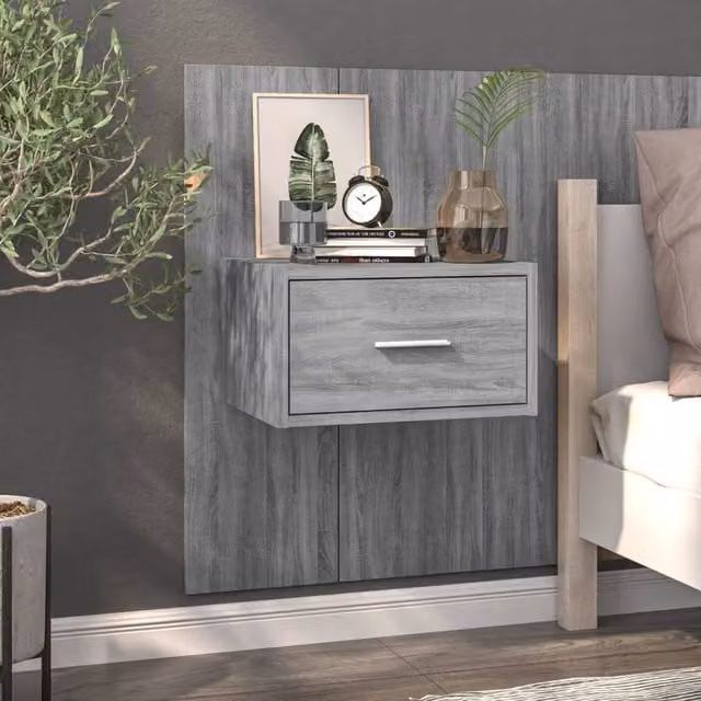 Berkfield Home Set of 2 Wall-mounted Bedside Cabinets in Grey Sonoma – 1