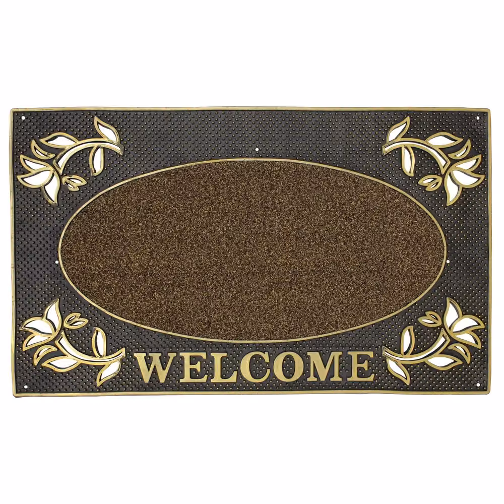 JVL Metallic Look Floral PVC Scraper Doormat, Gold, W: 45 cm, D: 75 cm – 2