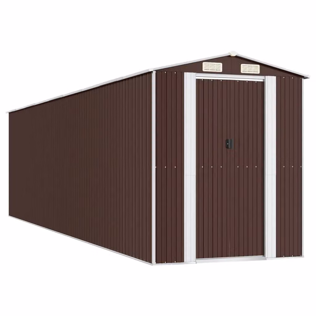 Berkfield Home Garden Shed in Dark Brown, Galvanised Steel with Gable Roof and Sliding Doors, W/D/H: 192 x 772 x 223 cm – 2