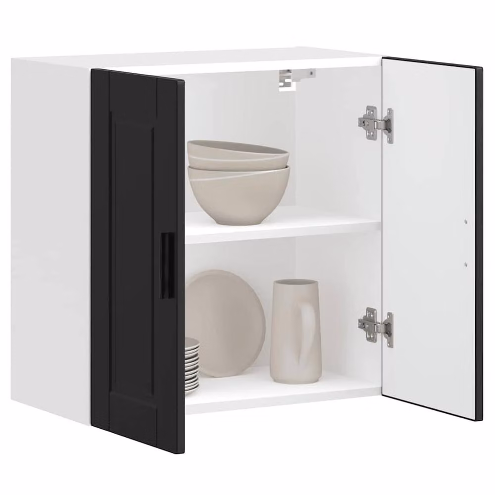 Berkfield Home Porto Black Wall Mounted Kitchen Cabinet with Hinged Doors and Internal Shelves, W/D/H: 60 x 31 x 60 cm – 3