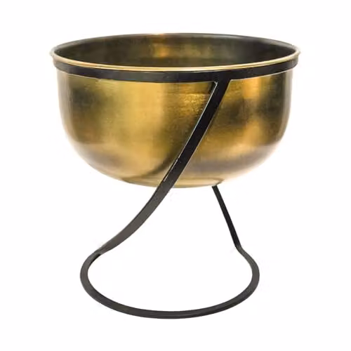 Ivyline Kensington Round Metal Planter on Stand, Gold, H30 x W28 x D28 cm – 2