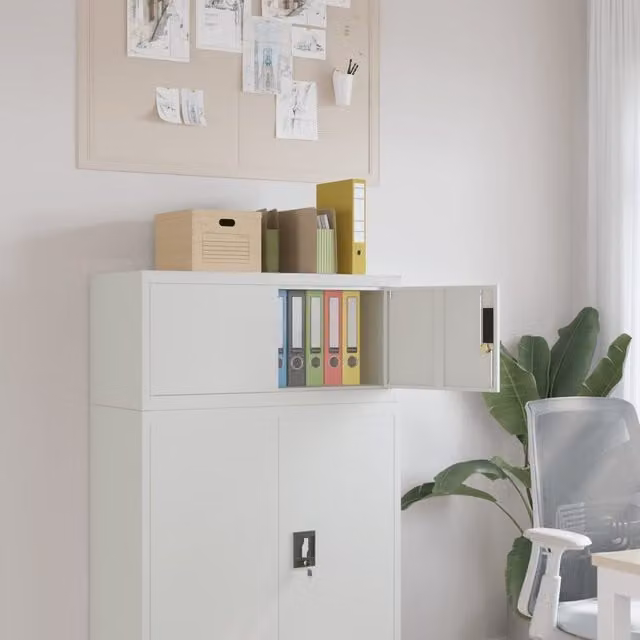Berkfield Home Metal File Cabinet in Light Grey, W/D/H: 90 x 40 x 40 cm