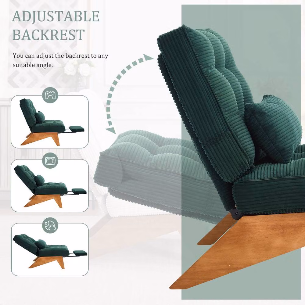 Matteo Gomyway Adjustable Corduroy Accent Chair with Foldable Ottoman in Emerald Green – 2