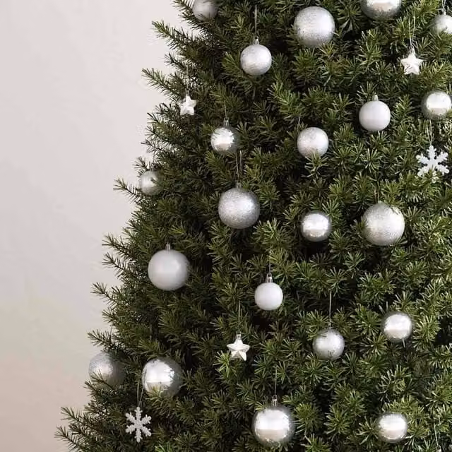 Berkfield Home 111 Piece Silver Christmas Bauble and Tree Topper Set in Polystyrene – 1