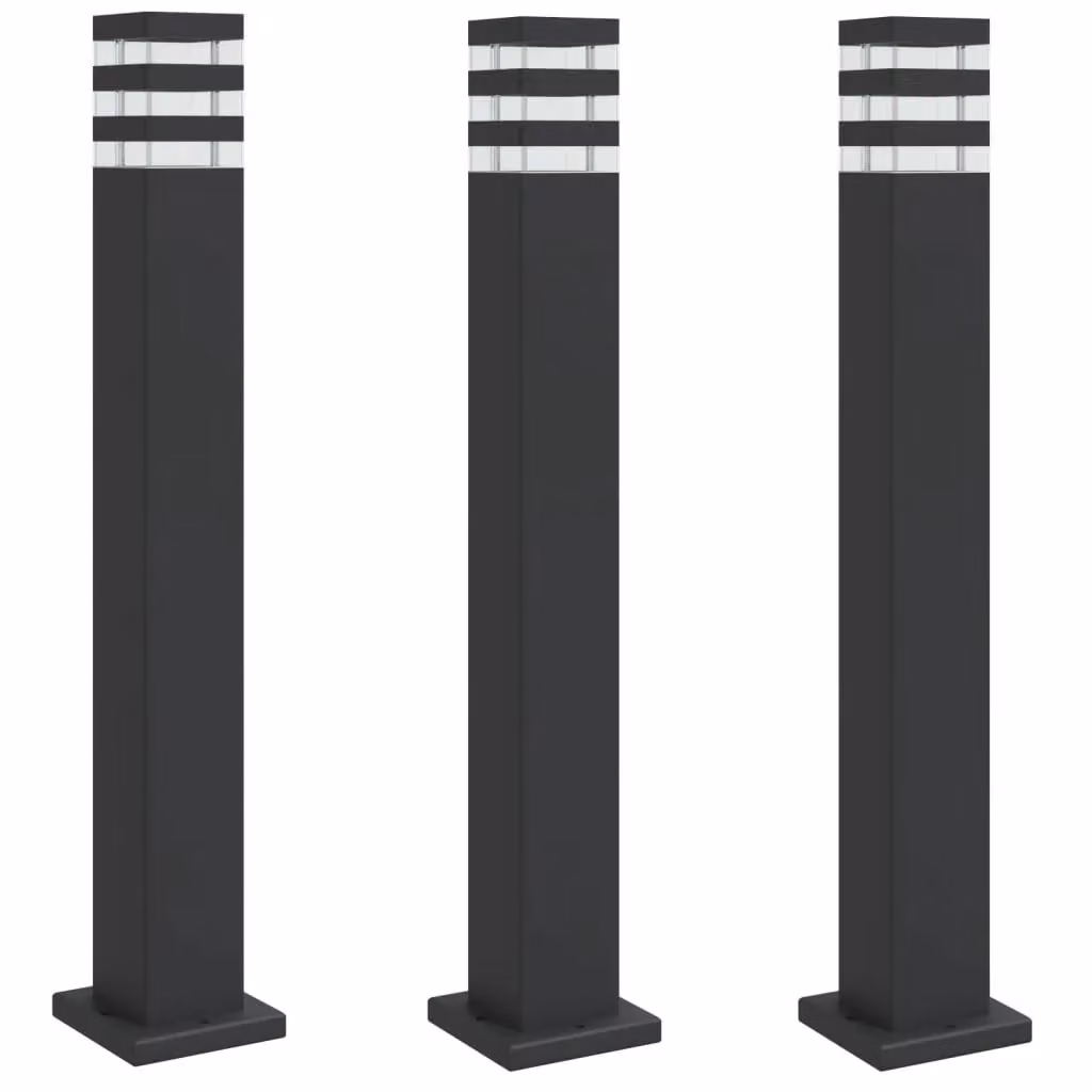 Berkfield Home Set of 3 Black Aluminium Outdoor Floor Lamps, Height: 80 cm – 2