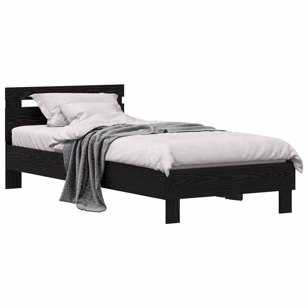 Berkfield Home Modern Black Oak Bed Frame in Engineered Wood W/D/H: 190 x 75 x 31 cm – 2