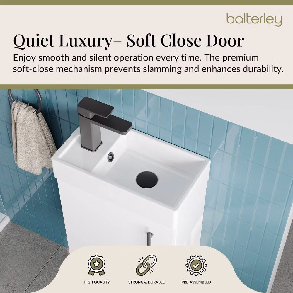 Balterley Modern Gloss White Wall Mounted Bathroom Vanity Basin with Matt Black Handle, Width: 40 cm – 3